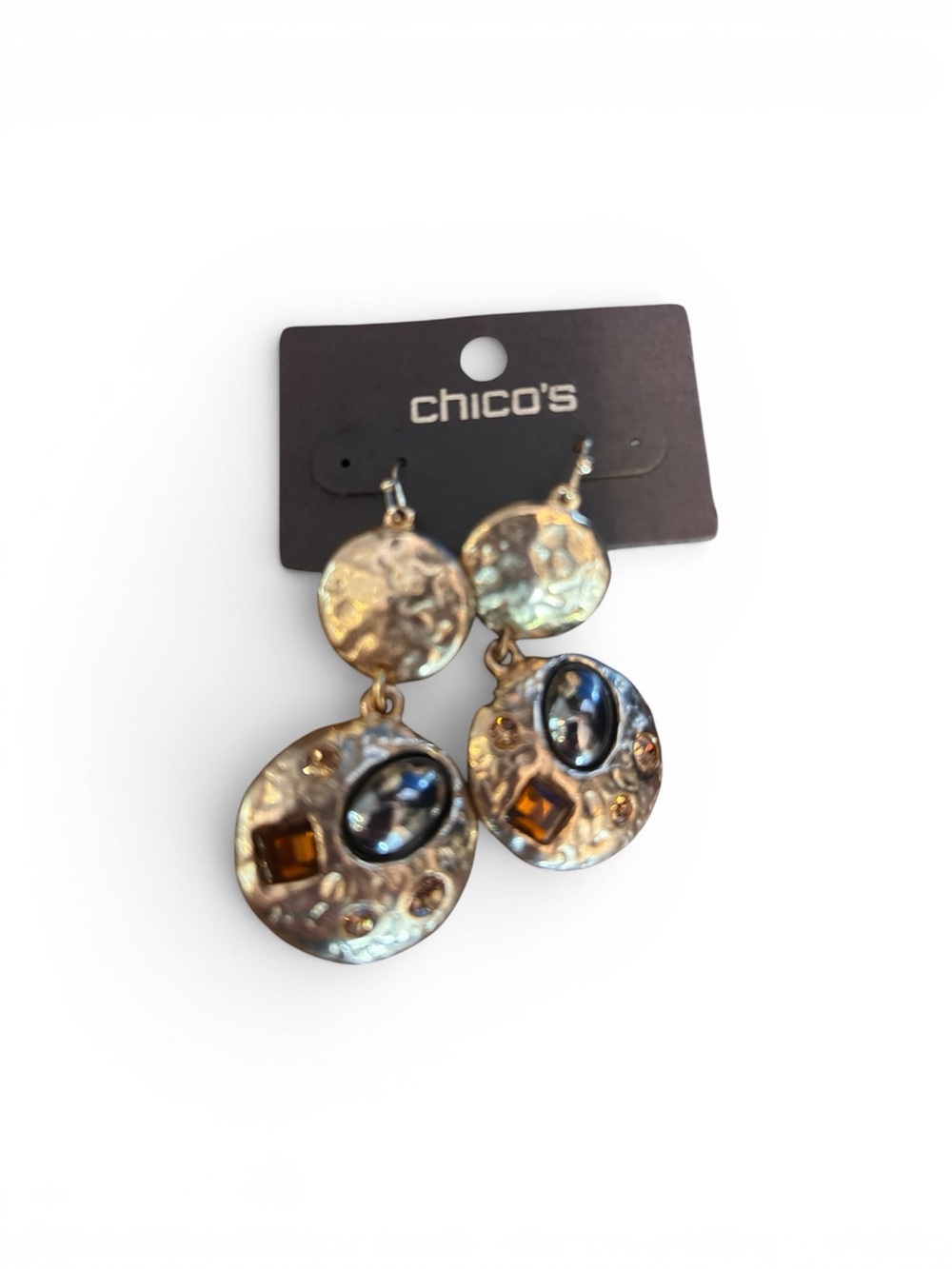 Chico's Gold Tone Dangle Earrings with Silver and Amber Accents